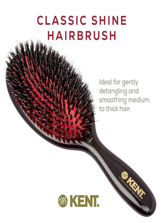 Kent CSMM Classic Shine Medium Oval Cushion Straightening Brush - Natural Black Boar Bristle Hair Brush with Nylon Quills - Shine Hair Brush and Scalp Scrubber for Shoulder to Mid Length Hair - Image 3
