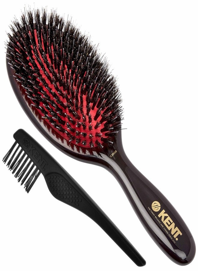 Kent CSMM Classic Shine Medium Oval Cushion Straightening Brush - Natural Black Boar Bristle Hair Brush with Nylon Quills - Shine Hair Brush and Scalp Scrubber for Shoulder to Mid Length Hair - Image 1