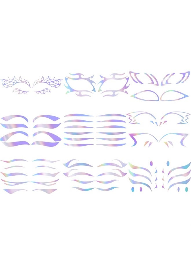 ANCIRS 9 Pack Holographic Stickers for Eye Makeup, Temporary Crystal Face Tattoo Eyebrow Stickers for Halloween Carnival Party Cosplay Decoration - Image 1