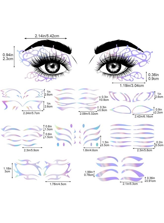 ANCIRS 9 Pack Holographic Stickers for Eye Makeup, Temporary Crystal Face Tattoo Eyebrow Stickers for Halloween Carnival Party Cosplay Decoration - Image 3