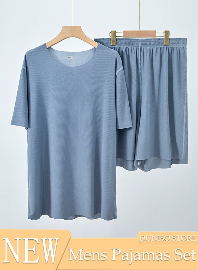 DUNISO Men's 2pcs Pajama Set Short Sleeve Nightgown Sleepwear Breathable Loungewear Comfortable Round Neck Nightwear Summer Home Wear  - Image 1