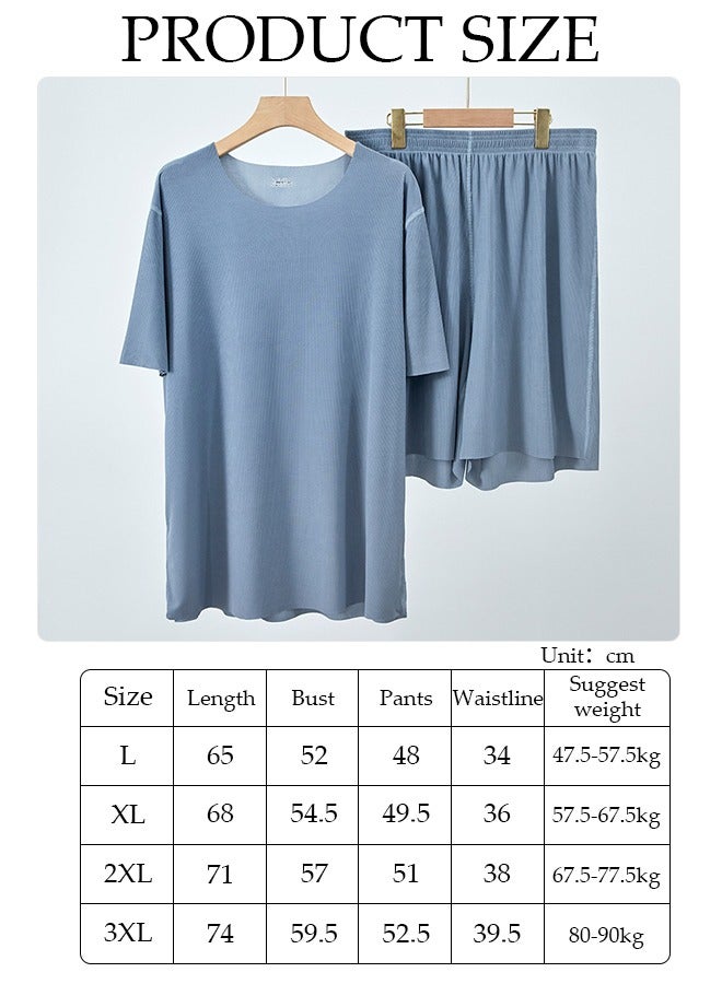DUNISO Men's 2pcs Pajama Set Short Sleeve Nightgown Sleepwear Breathable Loungewear Comfortable Round Neck Nightwear Summer Home Wear  - Image 2