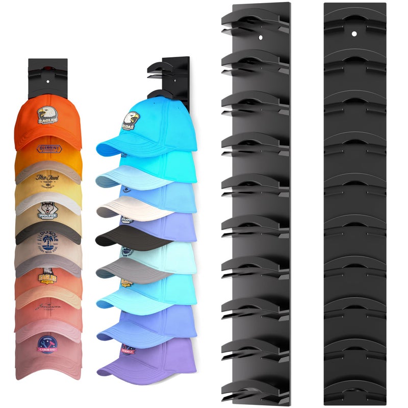 منظم قبعات البيسبول 2 حزمة رف قبعات للجدار مع لاصق قوي يحمل حتى 20 قبعة حامل قبعة عرض للباب خزانة منظم تخزين قبعة متعدد الطبقات خيار تثبيت مزدوج أسود