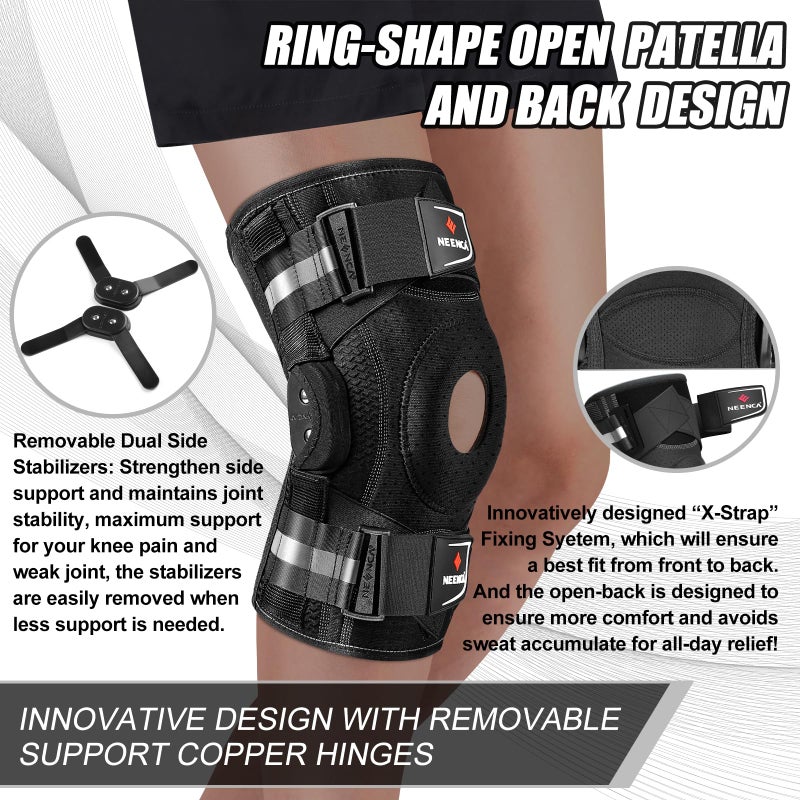 NEENCA Professional Knee Brace for Knee Pain, Hinged Knee Support with Patented X-Strap Fixing System, Strong Stability for Pain Relief, Arthritis, Meniscus Tear, ACL, PCL, MCL, Runner, Sport, Workout - Image 4