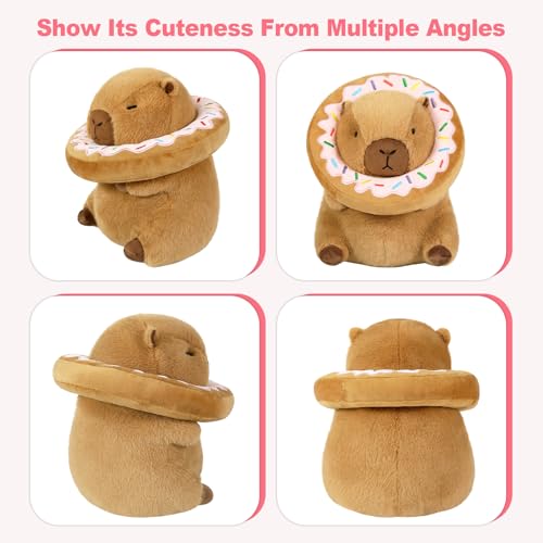 Ditucu Cute Capybara Plush Pillow with Wearable Donut Headgear Stuffed Animal Food Capibara Plushies Toys Gifts for Kids Brown 11 inch - Image 5
