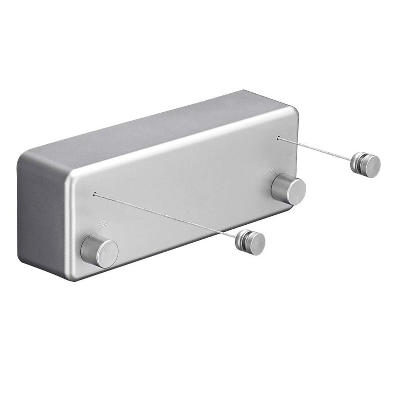 خط الملابس القابل للسحب BESy علبة ABS مجفف ألمنيوم مع حبل مزدوج من الفولاذ المقاوم للصدأ قابل للتعديل أسلوب فندقي ثقيل الجدار مثبت 138 قدم فضي