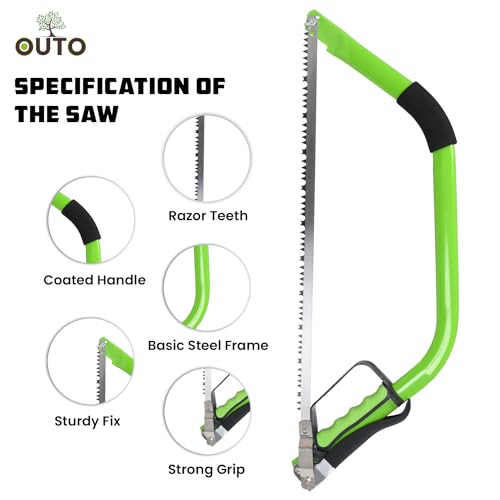 OUTO Hacksaw 24 Inch with Heavy Duty High Strength Carbon Steel Professional Mini Pruning Bow Hand Saw Teeth High Abrasion Resistance Grip Handle for Wood PVC Pipe Tree Cutting (Pack of 1, Green) - Image 2