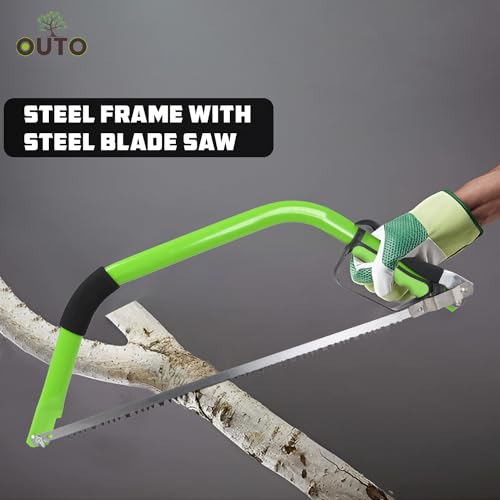 OUTO Hacksaw 24 Inch with Heavy Duty High Strength Carbon Steel Professional Mini Pruning Bow Hand Saw Teeth High Abrasion Resistance Grip Handle for Wood PVC Pipe Tree Cutting (Pack of 1, Green) - Image 3