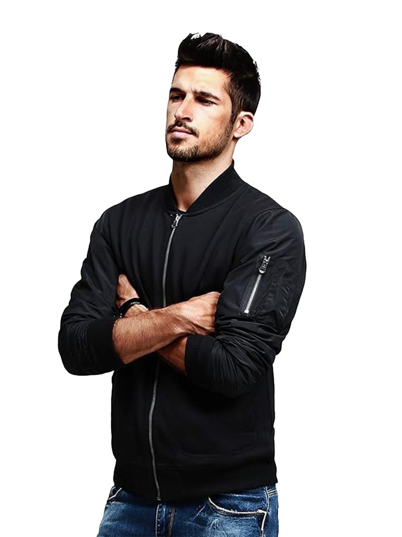 fanideaz Mens Riding Jacket for Winter Rain Trekking Stylish Black Bomber Coat Gym Travel Casual Sports Biker Outdoor Wear_6B_L_RoyalBlack - Image 1