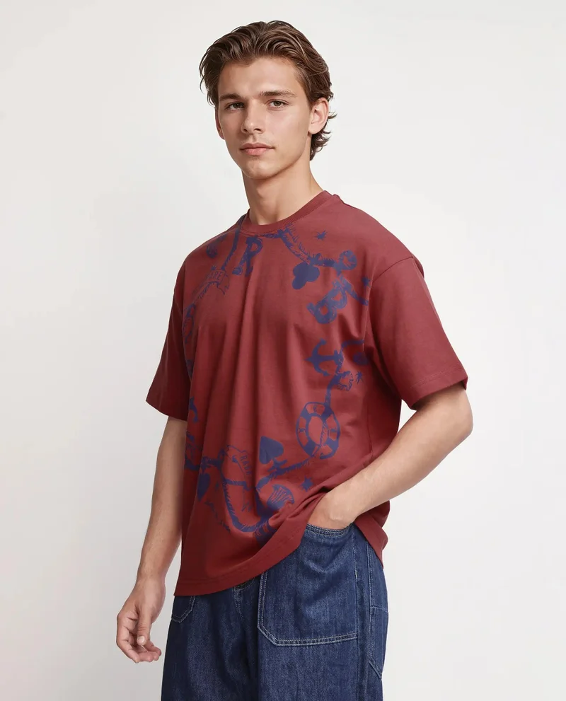 Rare Rabbit Men's Nautical Printed Oversized T-Shirt