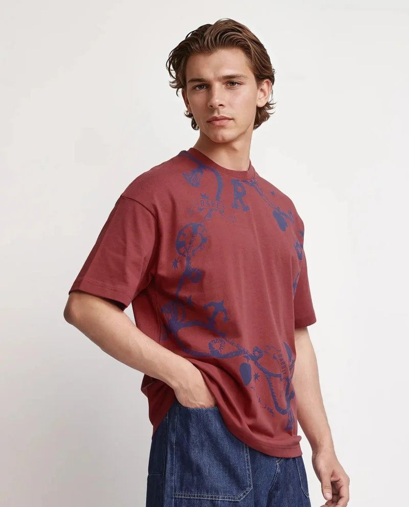 Rare Rabbit Men's Nautical Printed Oversized T-Shirt