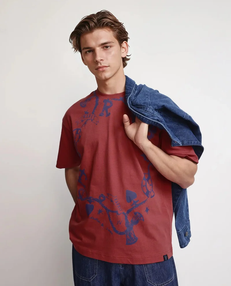 Rare Rabbit Men's Nautical Printed Oversized T-Shirt