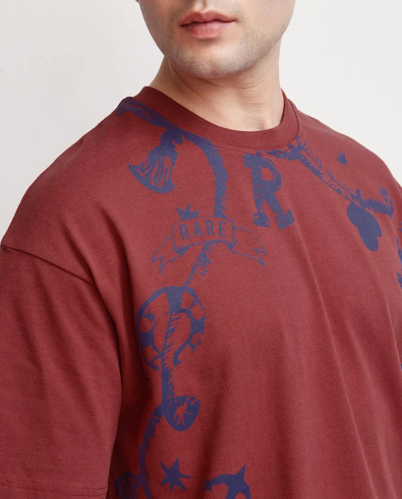 Rare Rabbit Men's Nautical Printed Oversized T-Shirt