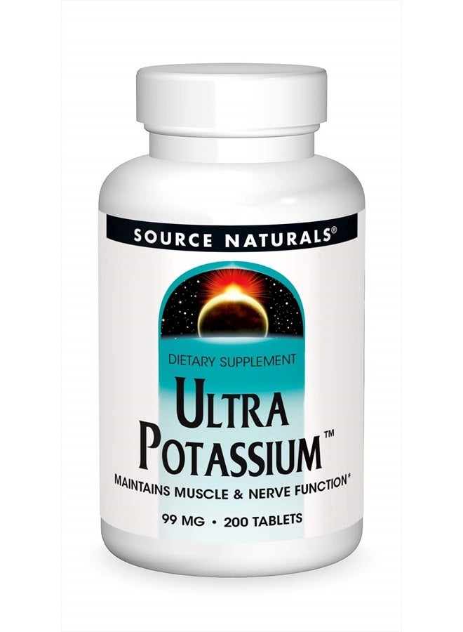 Source Naturals Ultra Potassium 99 mg Maintains Muscle & Nerve Function - Dietary Supplement - 200 Tablets - Image 1