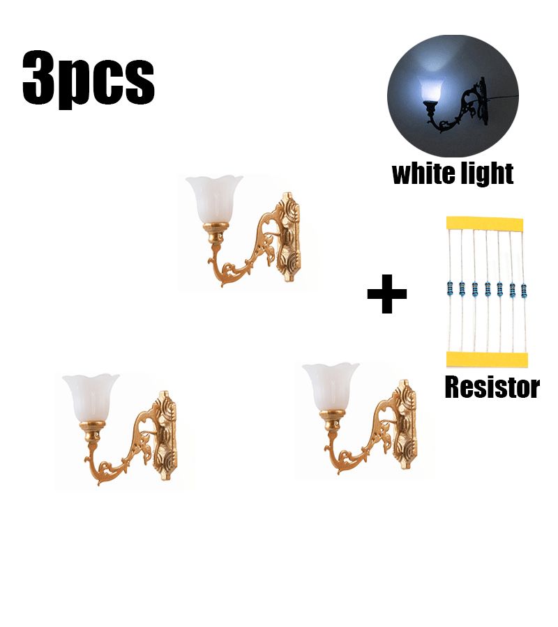 3pc Golden Model Wall Light Warm White Daylight Miniature Landscape for Dollhouse Scenery Railroad - Image 4