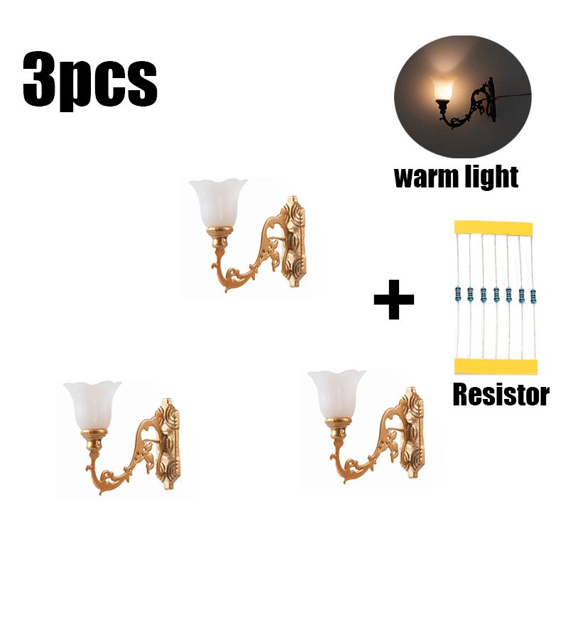 3pc Golden Model Wall Light Warm White Daylight Miniature Landscape for Dollhouse Scenery Railroad - Image 5