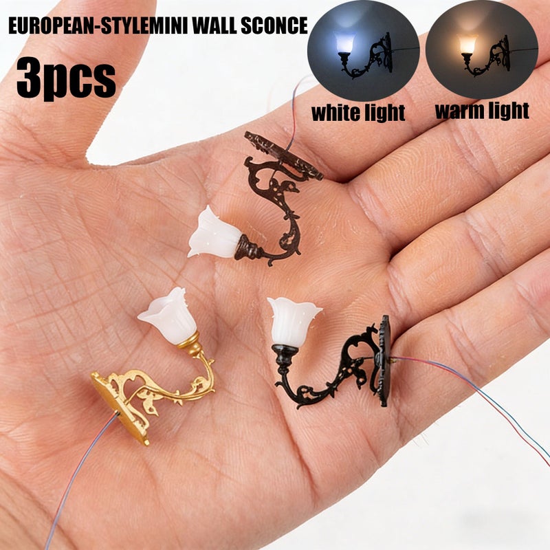 3pc Golden Model Wall Light Warm White Daylight Miniature Landscape for Dollhouse Scenery Railroad - Image 1