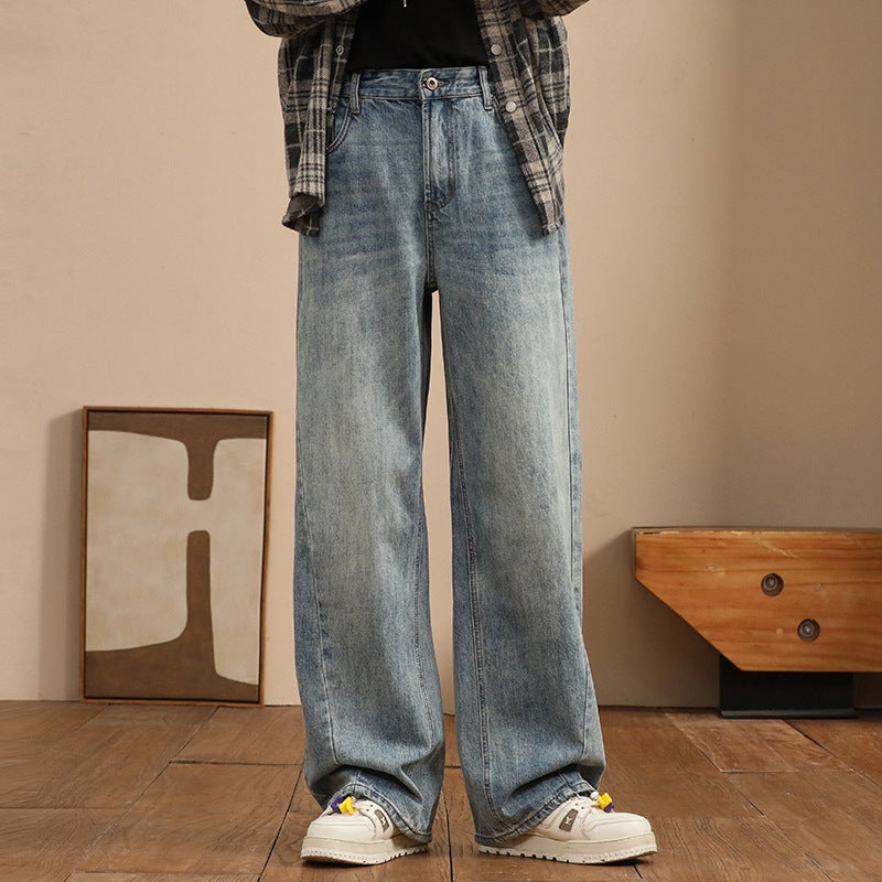 High Waist Straight Jeans Men'S Thick Fashion Brand Loose Autumn Wide Leg Long Pants For Boys - Image 1