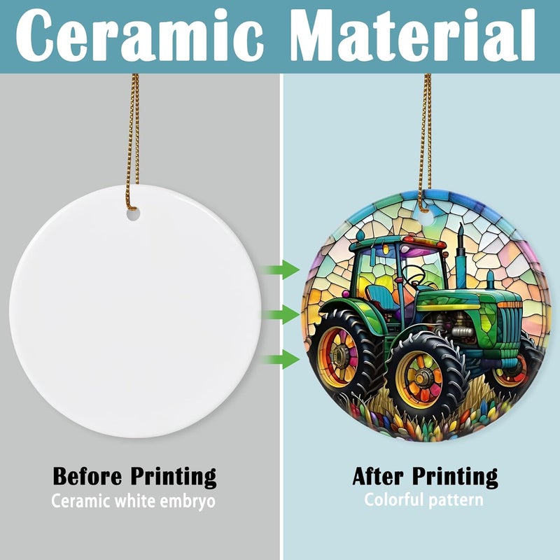 Touber Christmas Ornament, Christmas Decoration, Holiday Present Idea, Heirloom Keepsake, Round Ceramic, Gift Exchange, Gift Idea, Tractor - Image 3