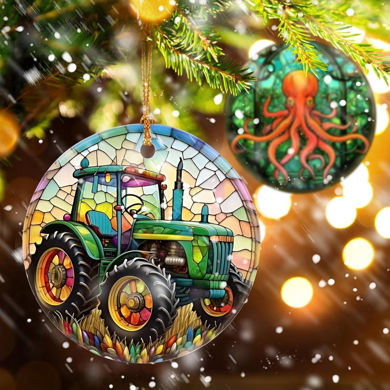 Touber Christmas Ornament, Christmas Decoration, Holiday Present Idea, Heirloom Keepsake, Round Ceramic, Gift Exchange, Gift Idea, Tractor - Image 4