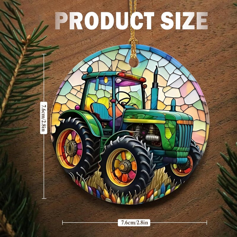 Touber Christmas Ornament, Christmas Decoration, Holiday Present Idea, Heirloom Keepsake, Round Ceramic, Gift Exchange, Gift Idea, Tractor - Image 2