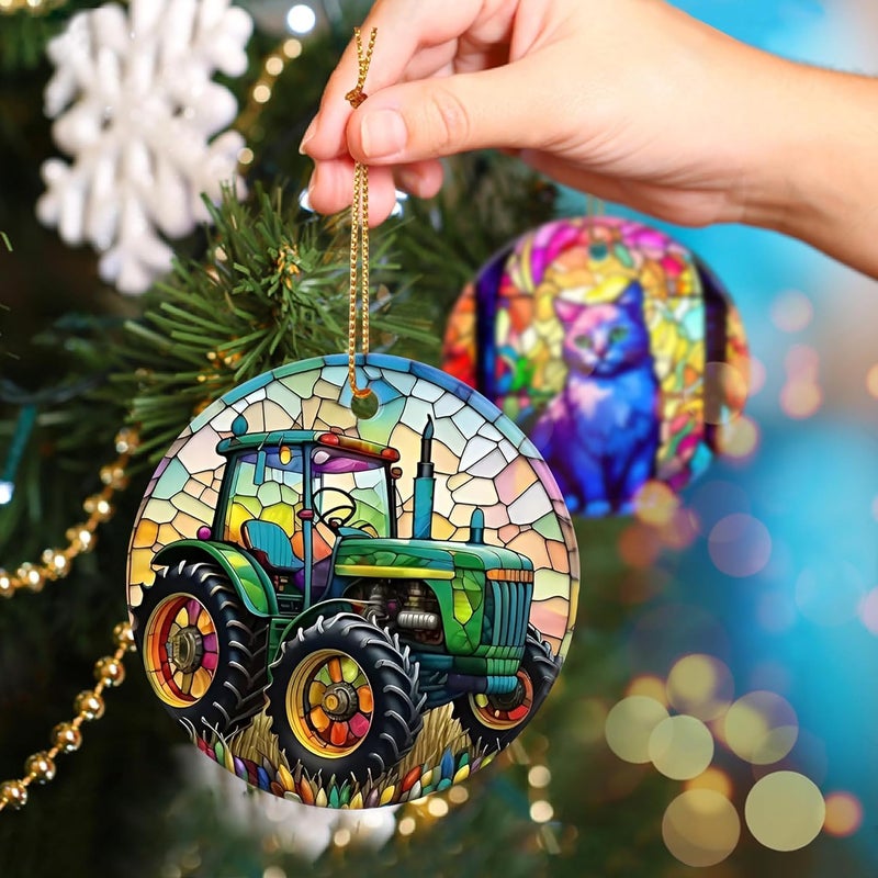 Touber Christmas Ornament, Christmas Decoration, Holiday Present Idea, Heirloom Keepsake, Round Ceramic, Gift Exchange, Gift Idea, Tractor - Image 5