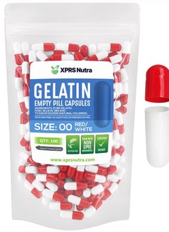 XPRS Nutra Size 00 Empty Capsules - 100 Count Empty Gelatin Capsules - Empty Pill Capsules - DIY Capsule Filling - Fillable Pill Capsules Empty Gel Caps (Red/White)  - Image 1