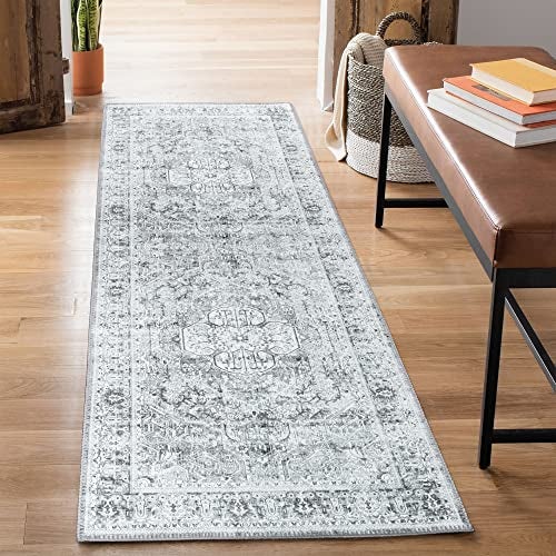 Bloom Rugs Washable Non-Slip 7 ft Runner - Gray/Charcoal Traditional Medallion Runner for Entryway, Hallway, Bathroom, and Kitchen - Exact Size: 2.5' x 7' - Image 1
