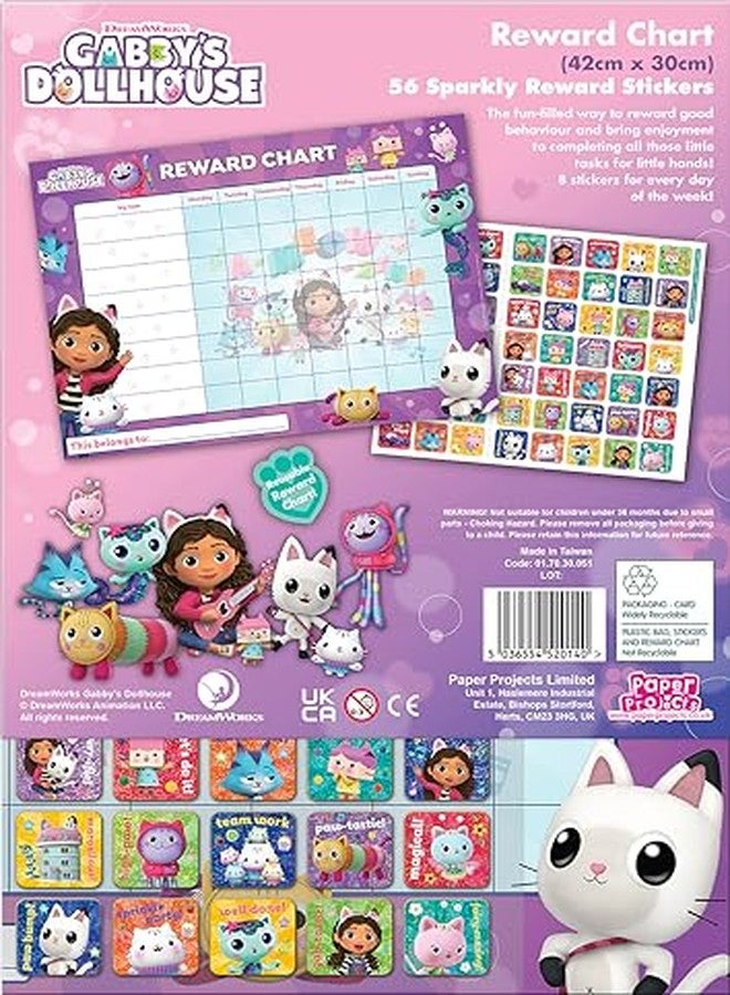Paper Projects 01.70.30.051 Gabby's Dollhouse Everyday Reward Includes 56 Sparkly Stickers | Colourful Chart is Wipe-Clean, Mulitcoloured, 29.7cm x 42cm - Image 4