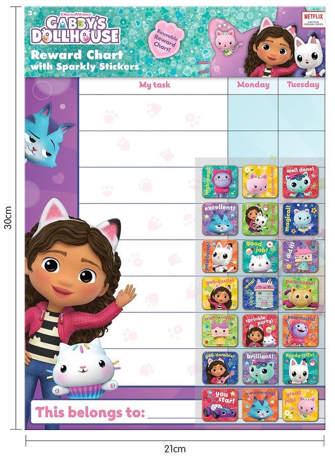 Paper Projects 01.70.30.051 Gabby's Dollhouse Everyday Reward Includes 56 Sparkly Stickers | Colourful Chart is Wipe-Clean, Mulitcoloured, 29.7cm x 42cm - Image 5