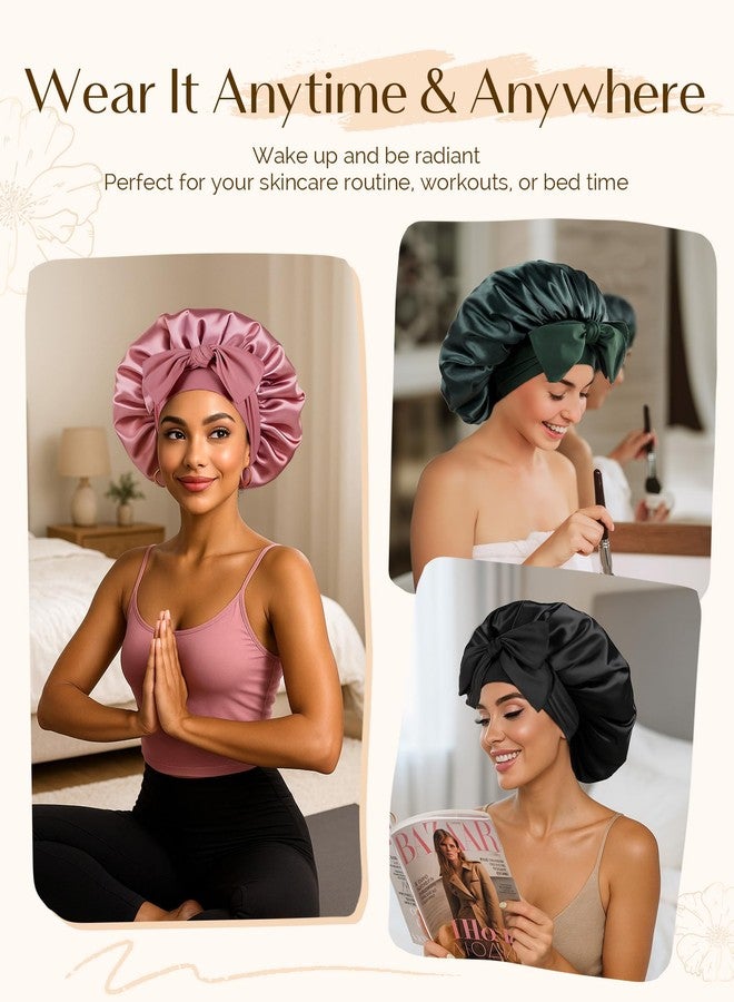 YANIBEST Satin Silk Bonnet for Sleeping Women, Double Layer Hair Bonnet with Elastic Tie Band for Curly Natural Hair, Beanpaste Pink - Image 5