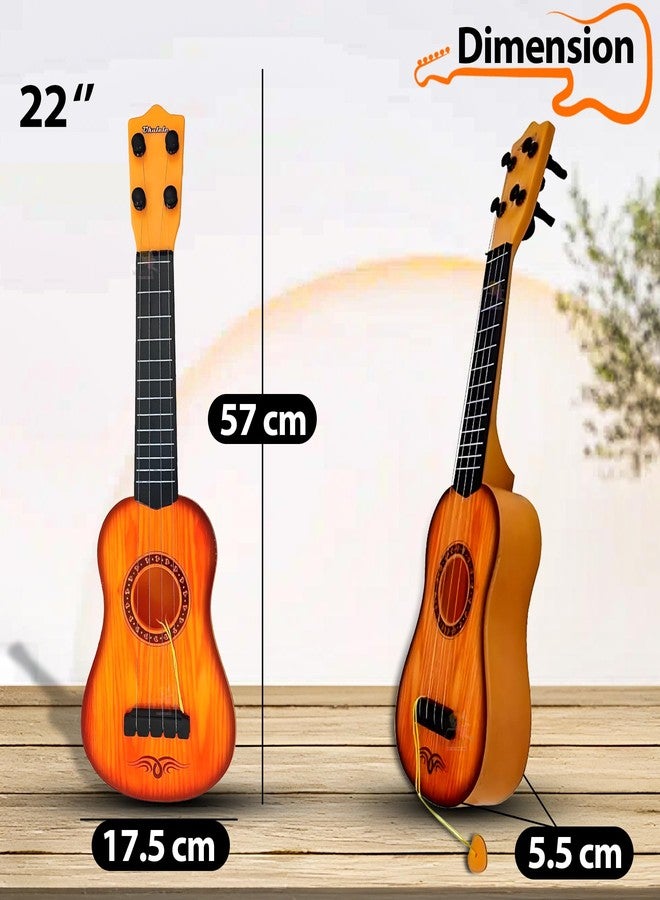 WISHKEY Guitar Toy 4 Strings Acoustic Music Toys for Kids, Educational Toy Guitar for Beginners, Musical Instrument for Kids, Learning Musical Toy, Sound Toys, 6+Years, Brown, 22" (Pack of 1) - Image 2