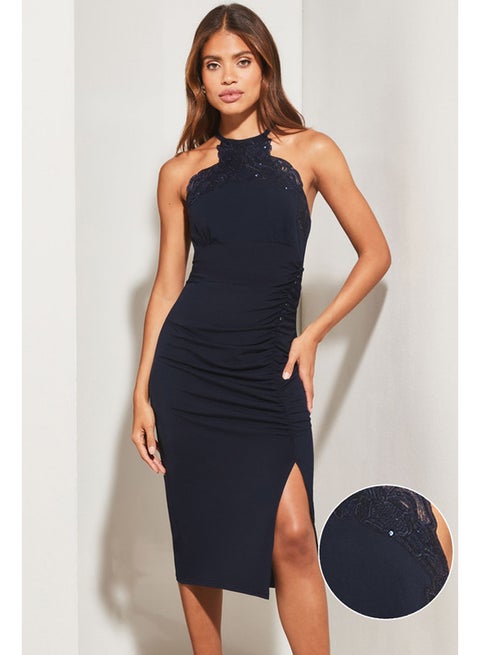Lipsy London Sequin Lace Halter Midi Ruched Dress with Side Split | Best  Price Egypt | Cairo, Giza