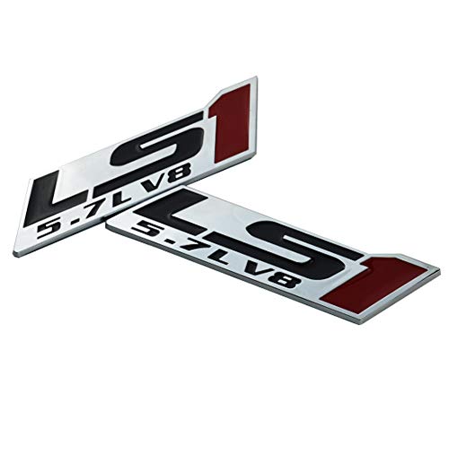dgea 2X LS1 5.7L V8 Fender Emblem Decal Badge Nameplate Letter (Chrome Red) - Image 4
