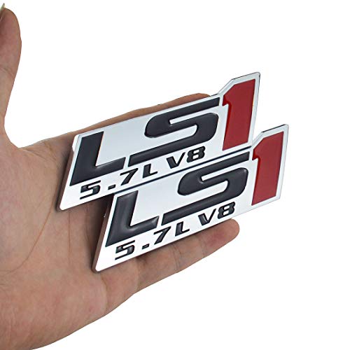 dgea 2X LS1 5.7L V8 Fender Emblem Decal Badge Nameplate Letter (Chrome Red) - Image 1