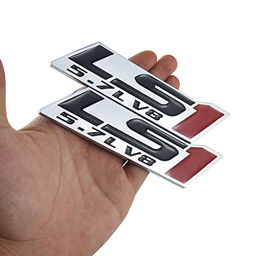 dgea 2X LS1 5.7L V8 Fender Emblem Decal Badge Nameplate Letter (Chrome Red) - Image 2