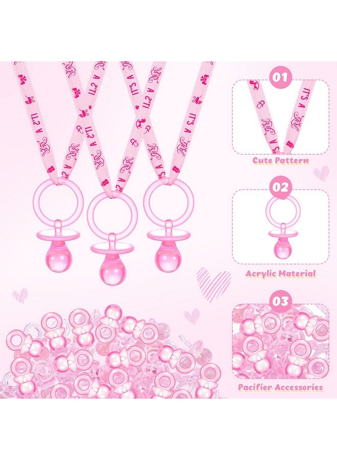 Roowest 74 Pieces Baby Shower Pacifiers 24 Necklace Acrylic Plastic Pacifiers Baby Shower Game 50 Mini Plastic Charm Bulk for Party Decorations Games Table Scatter(Pink) - Image 1