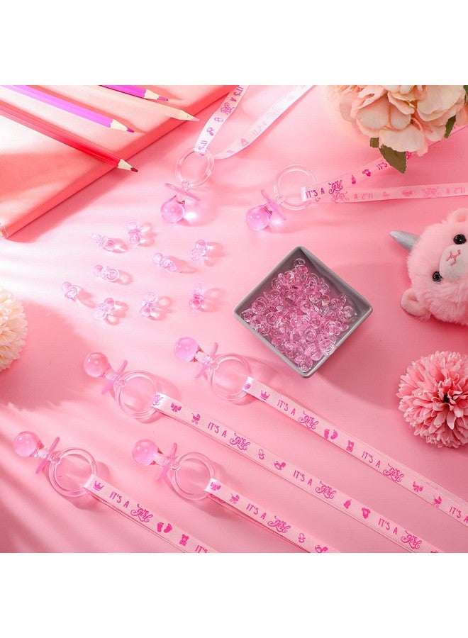 Roowest 74 Pieces Baby Shower Pacifiers 24 Necklace Acrylic Plastic Pacifiers Baby Shower Game 50 Mini Plastic Charm Bulk for Party Decorations Games Table Scatter(Pink) - Image 3