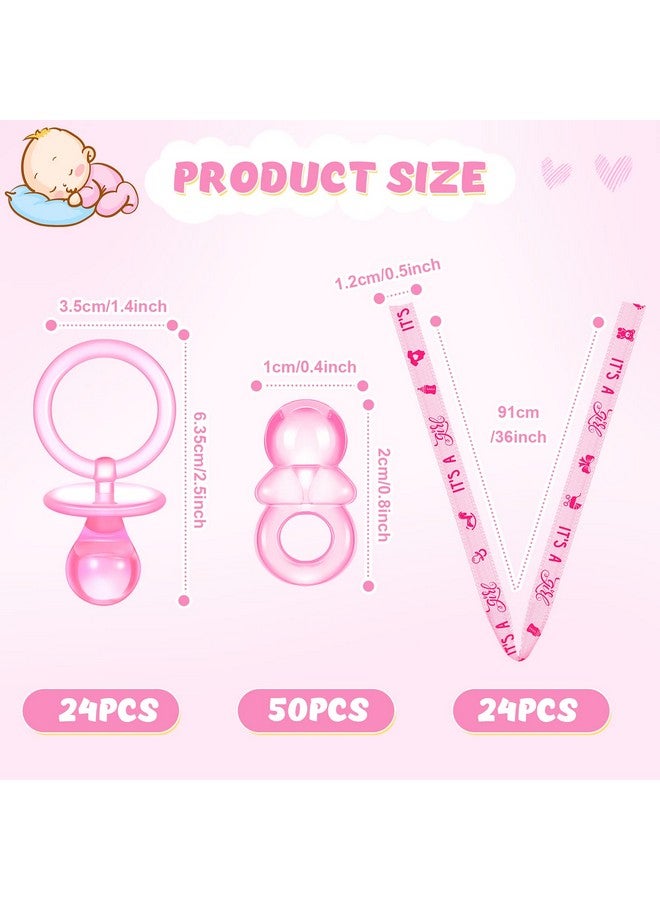 Roowest 74 Pieces Baby Shower Pacifiers 24 Necklace Acrylic Plastic Pacifiers Baby Shower Game 50 Mini Plastic Charm Bulk for Party Decorations Games Table Scatter(Pink) - Image 2
