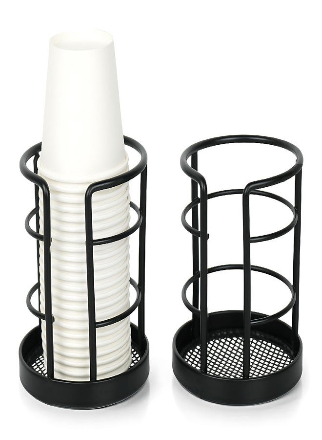 HillSpring Metal Bathroom Cup Dispenser, Sturdy Storage Holder for 3/4 oz Small Disposable Paper Cups, Black Paper Cup Dispenser for Mouthwash 2 Pack - Image 1