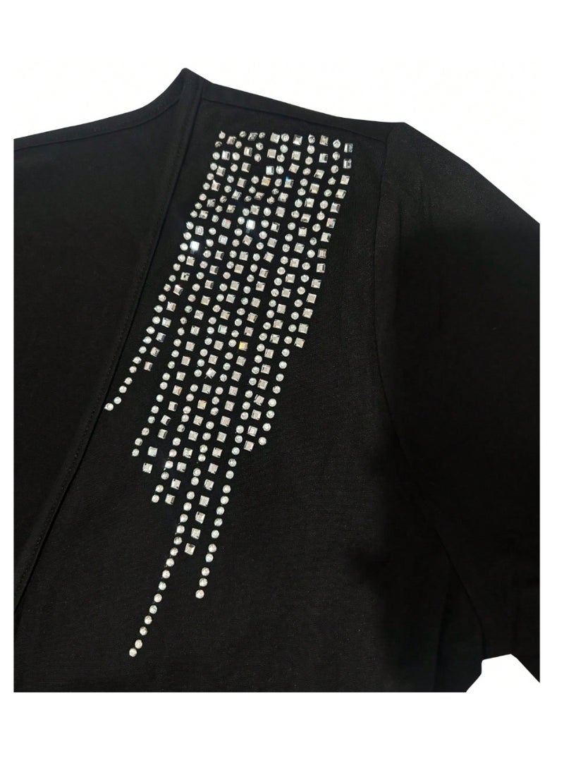 SHEIN Women's Crystal Embellished Overlap V-Neck Long Sleeve Ruched Fitted Elegant T-Shirt Fall Cloth - Image 5