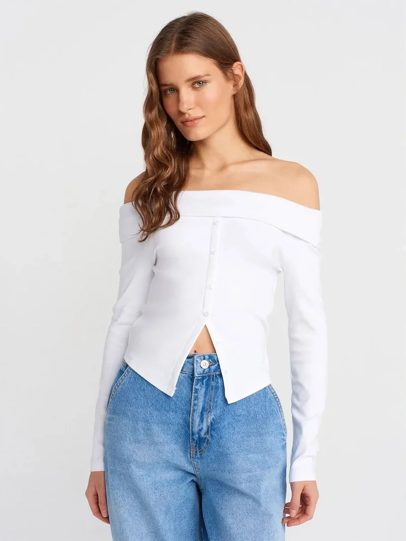 ديلفين Dilvin Off-Shoulder Slim Fit Knit Blouse