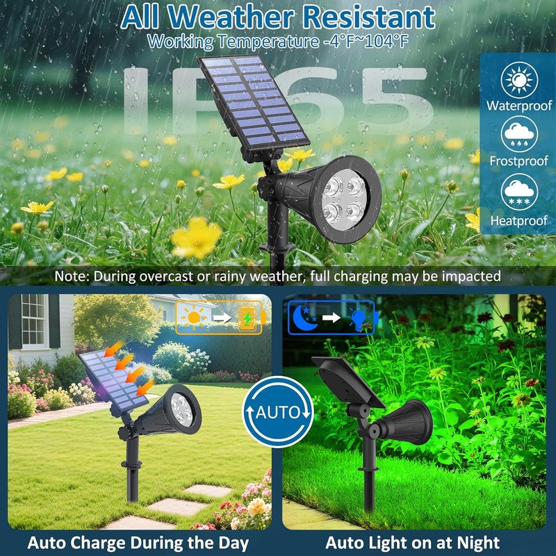 T-SUNUS أضواء شمسية خضراء خارجية لعيد الميلاد، كشافات حديقة مقاومة للماء IP65، تعمل تلقائيًا، كشافات أمان للمناظر الطبيعية لعيد سانت باتريك، عيد الهالوين، الأشجار، الفناء، الساحة، الممر، البركة، عبوة من 2 - Image 3