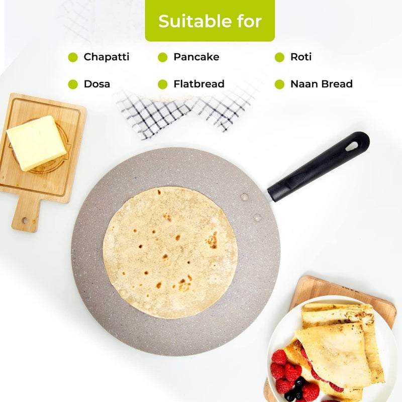 Non-Stick Tawa, 30CM | Marble Coating Non-Stick Pan Suitable for Crepe Chapatti Pancakes Roti Dosa Flatbread or Naan Bread | Heat Resistant Handle | Grey' - Image 4