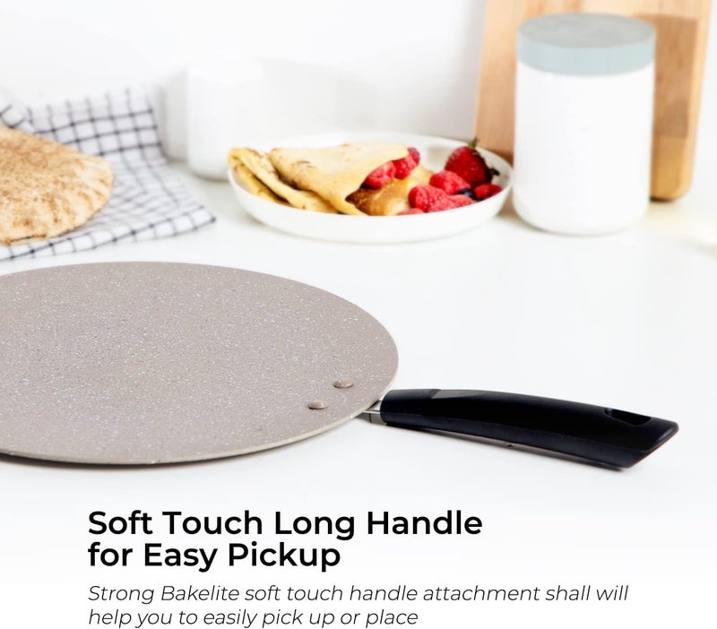 Non-Stick Tawa, 30CM | Marble Coating Non-Stick Pan Suitable for Crepe Chapatti Pancakes Roti Dosa Flatbread or Naan Bread | Heat Resistant Handle | Grey' - Image 5