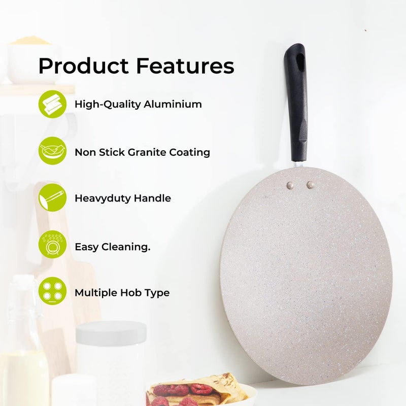 Non-Stick Tawa, 30CM | Marble Coating Non-Stick Pan Suitable for Crepe Chapatti Pancakes Roti Dosa Flatbread or Naan Bread | Heat Resistant Handle | Grey' - Image 2