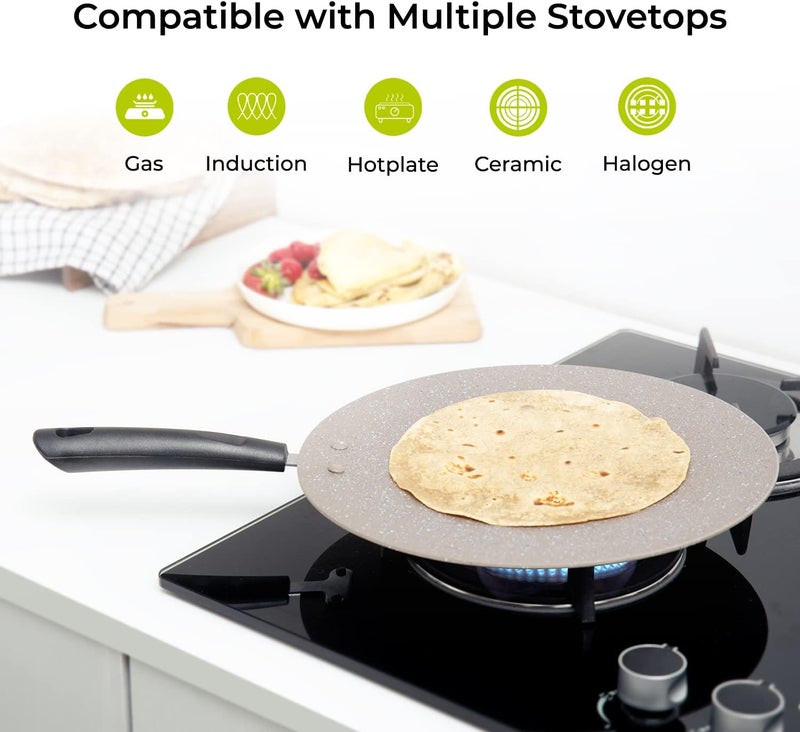 Non-Stick Tawa, 30CM | Marble Coating Non-Stick Pan Suitable for Crepe Chapatti Pancakes Roti Dosa Flatbread or Naan Bread | Heat Resistant Handle | Grey' - Image 3