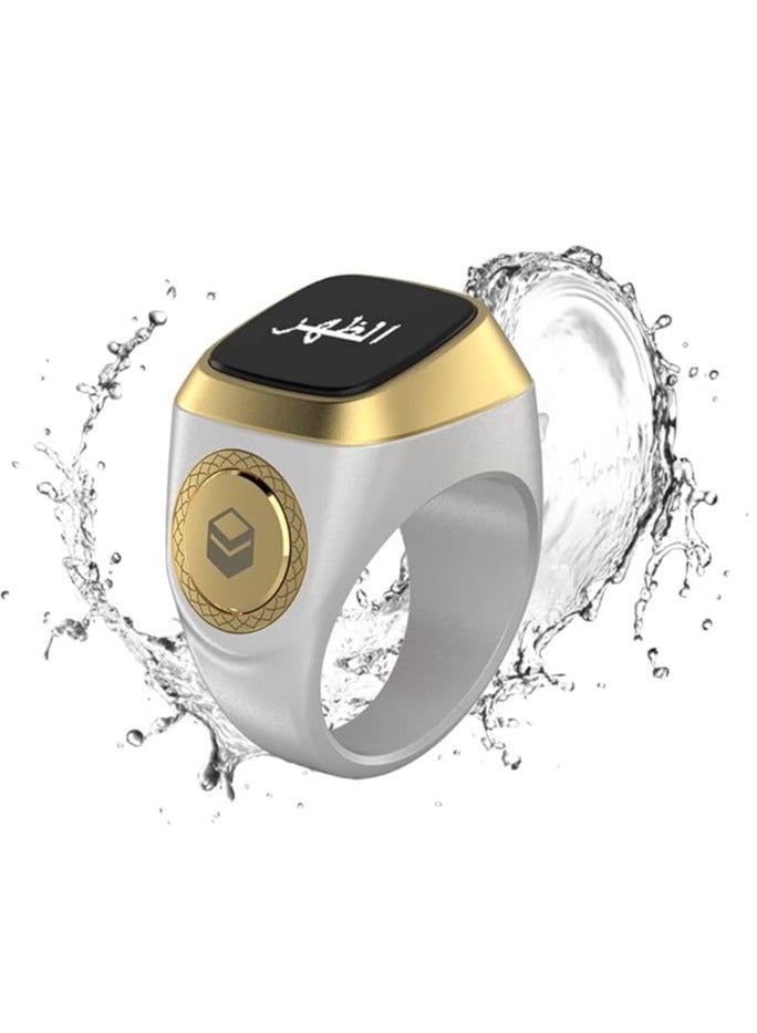 iQIBLA Smart Tasbih Zikr lite Ring, Muslim Prayer, Prayer timing reminder, OLED display Tasbih Counter, Smart Ring, Waterproof- White 20mm - Image 1