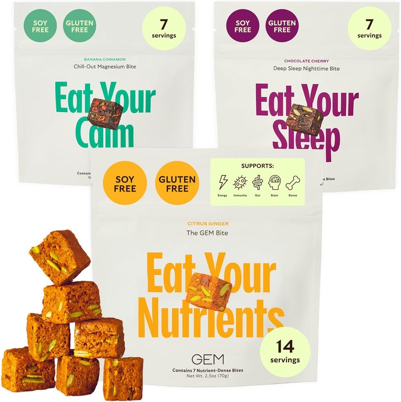 GEM Bite Complete Routine Variety Pack with Daily Multivitamin 14 Bites ChillOut Calm 7 Chews  Deep Sleep Aid 7 Chews  Supports Gut Skin Brain Bone Sleep Immunity - Image 1