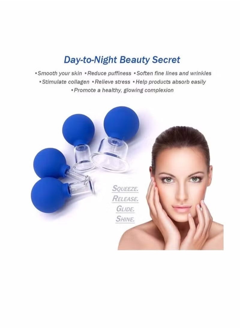 Generic - 4 PCS Glass Facial Cupping Set Silicone Vacuum Suction Cupping Massage Therapy A Kit For Anti Cellulite Anti Wrinkle and Instantly Ageless Skin For Eyes, Face and Body - Image 1